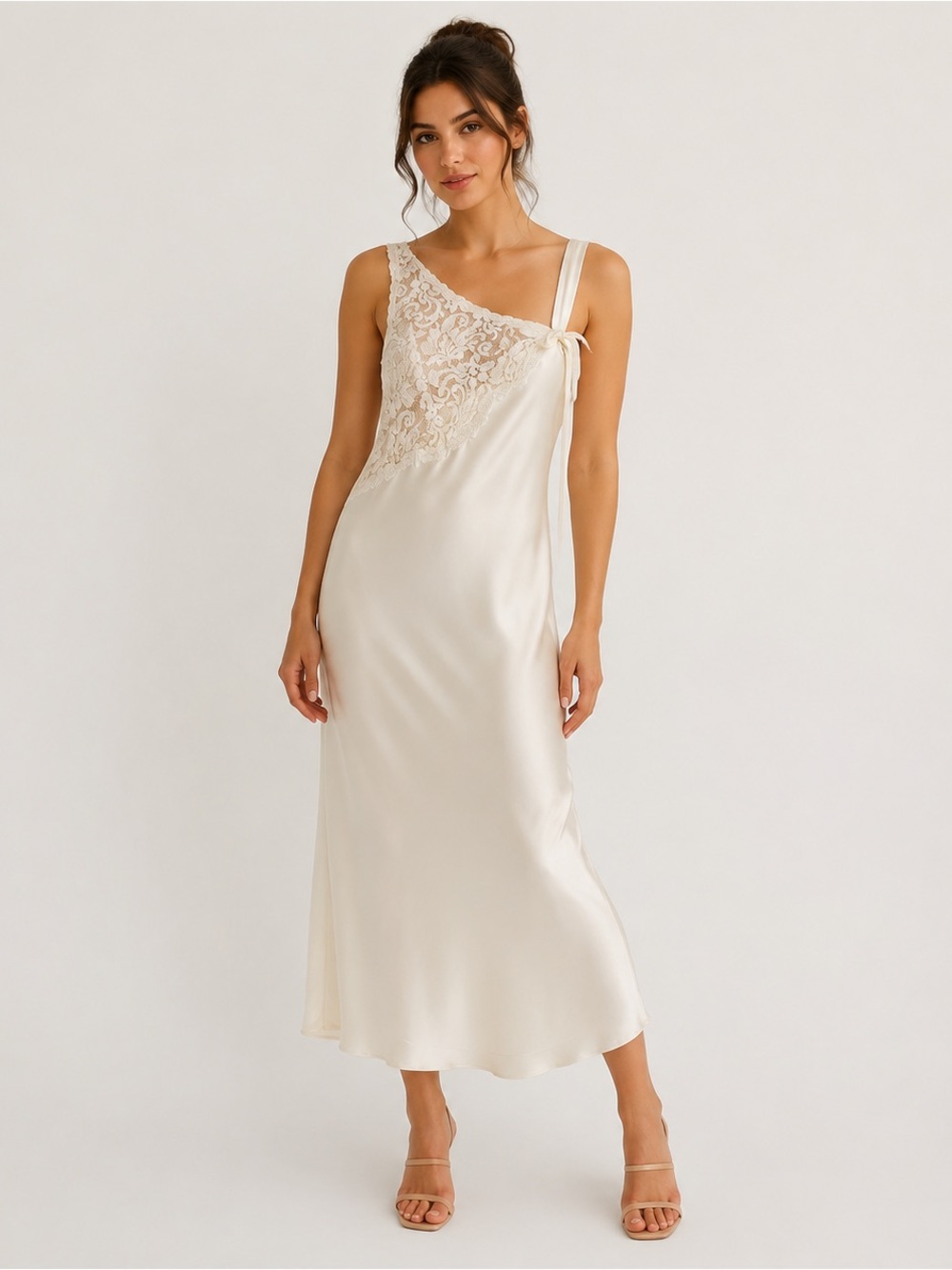 Vintage 80s 90s Victoria’s Secret Gold Label Ivory Satin Lace Maxi Nightgown NWT